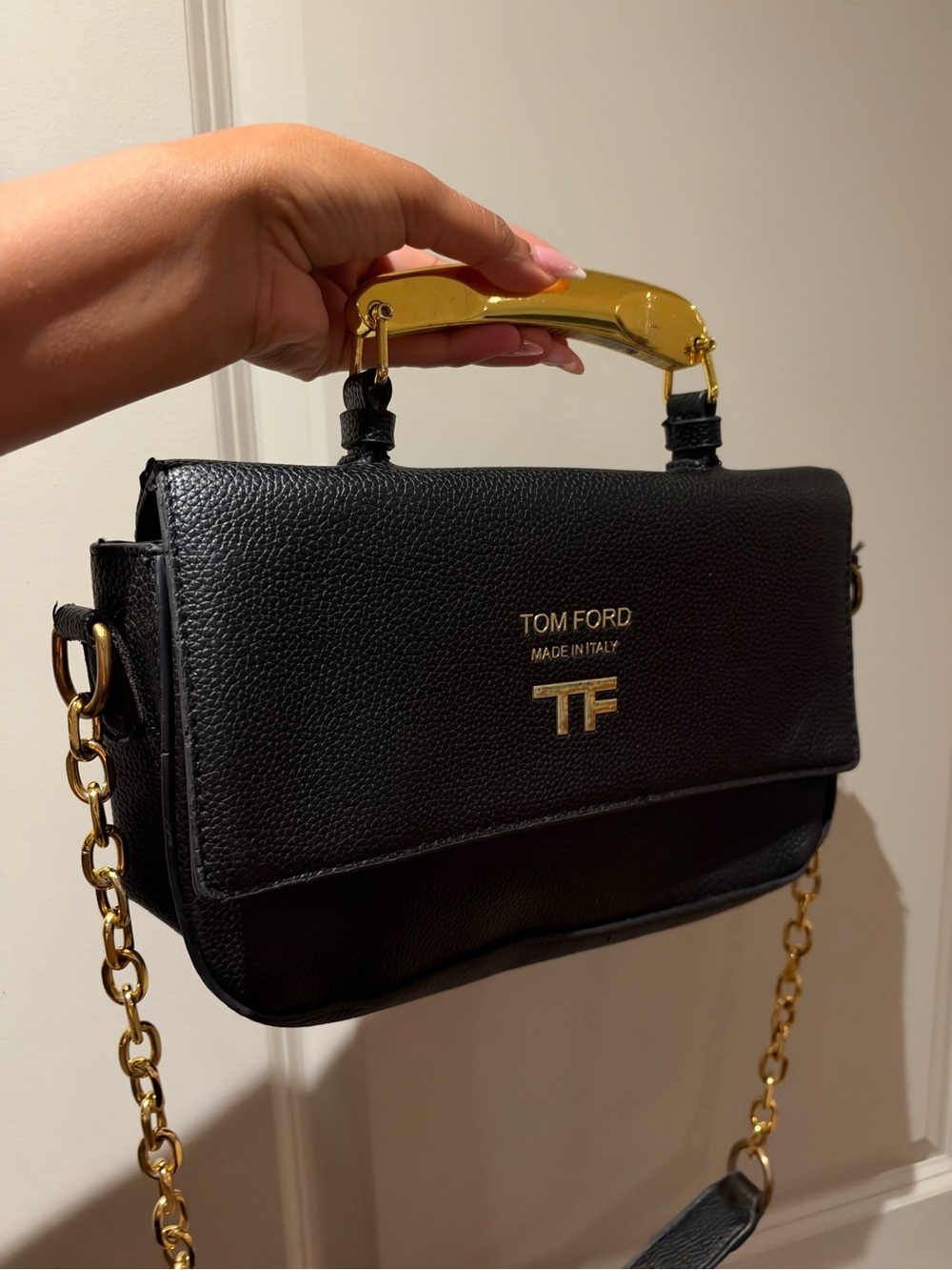 Tom Ford Black Leather Crossbody Bag with Gold Hardware